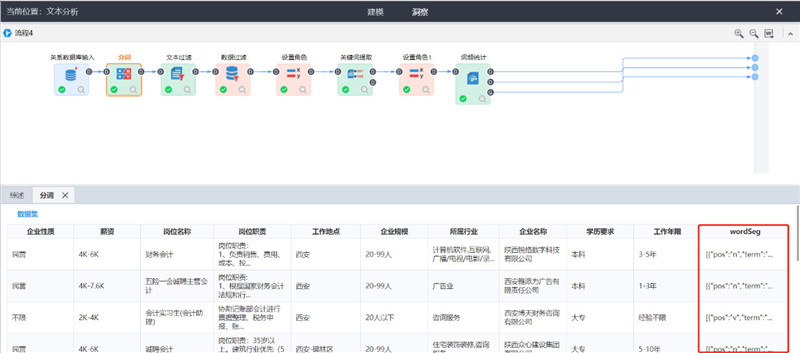 TempoAI“洞察”模塊的分詞結果展示